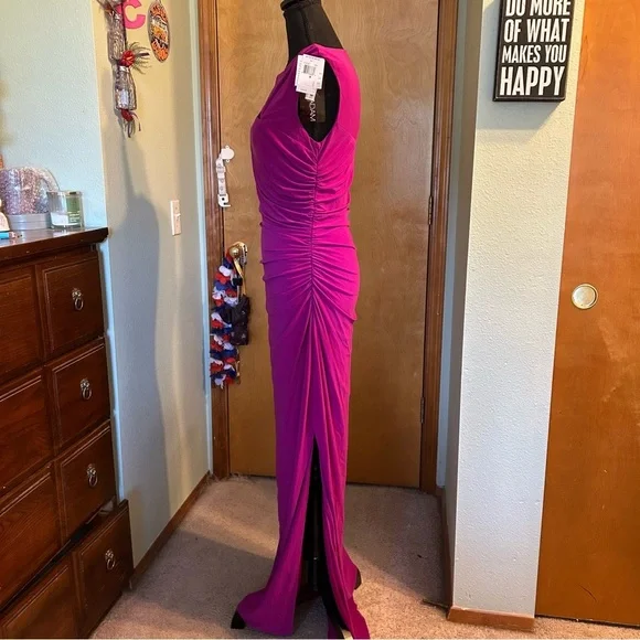 Betsy & Adam purple evening dress with cutouts and rhinestones ruched size 8 - Picture 4 of 12